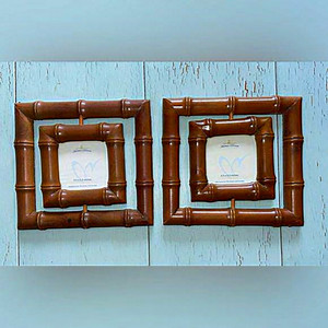 3/55$ Set of 2 Vintage blank brown bamboo wood wall picture frame‎ 70’s-80’s